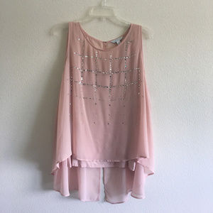 Pink Sparkly Flowy Chiffon Layered Tank - Size 1x